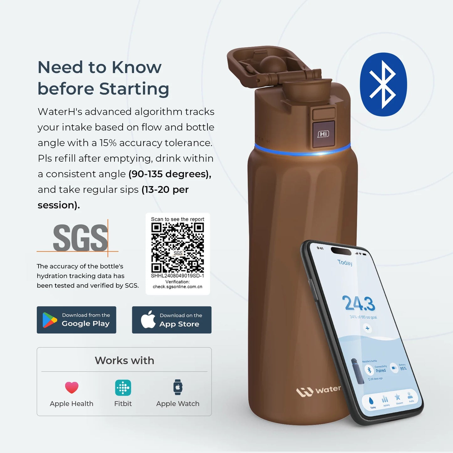 Waterh Boost Smart Water Bottle: 32 Oz Hydration Tracker with APP & Insulation