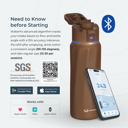 Waterh Boost Smart Water Bottle: 32 Oz Hydration Tracker with APP & Insulation